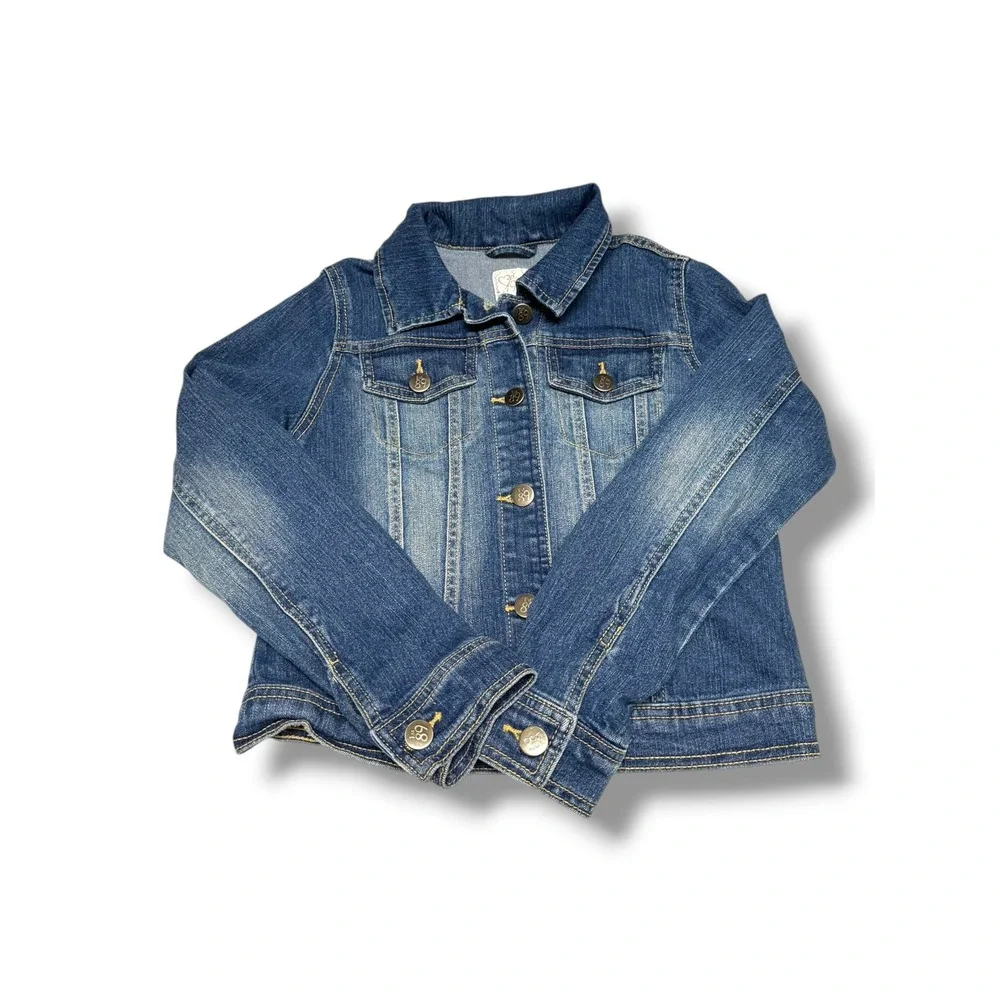 The Children's Place Kids Denim Trucker Jacket Blue Medium Wash Distressed 10/12